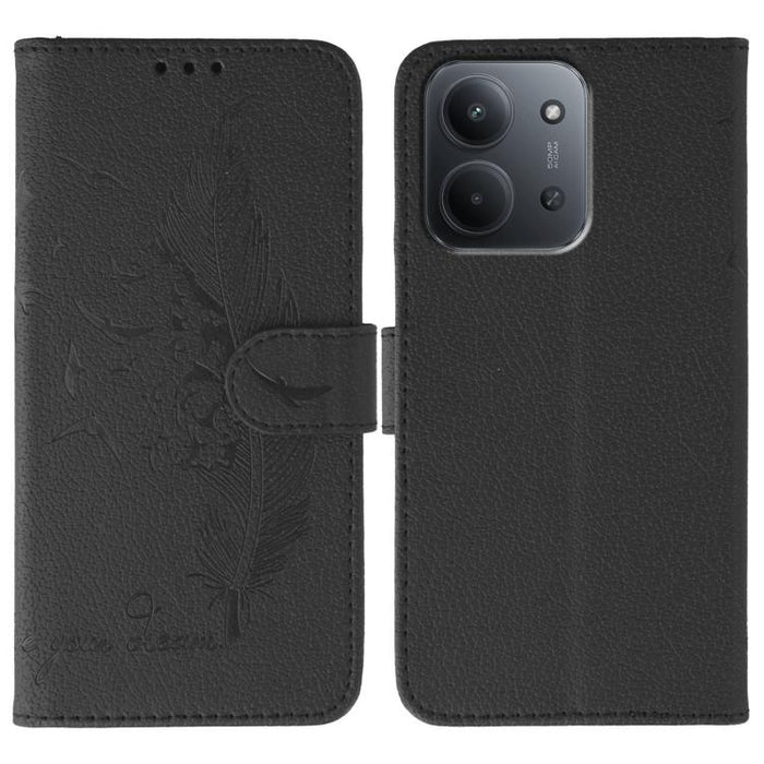 Funda para teléfono de cuero con textura de lichi y estampado de plumas, For Redmi 15C 5G / 4G EU 173mm, For Redmi 15 5G Global / 15 4G SEA, For Redmi 15 5G / 4G EU 171mm, For Redmi 15C 5G / 4G Global 171mm, For Redmi Turbo 4 Pro 5G / Poco F7