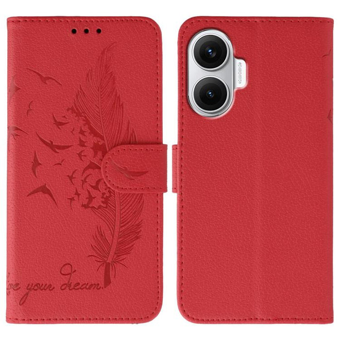 Funda para teléfono de cuero con textura de lichi y estampado de plumas, For Redmi 15C 5G / 4G EU 173mm, For Redmi 15 5G Global / 15 4G SEA, For Redmi 15 5G / 4G EU 171mm, For Redmi 15C 5G / 4G Global 171mm, For Redmi Turbo 4 Pro 5G / Poco F7