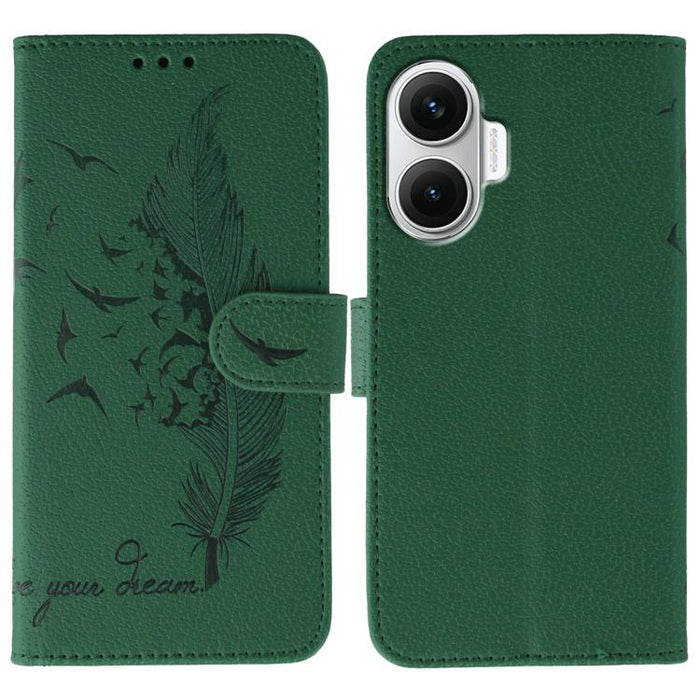 Funda para teléfono de cuero con textura de lichi y estampado de plumas, For Redmi 15C 5G / 4G EU 173mm, For Redmi 15 5G Global / 15 4G SEA, For Redmi 15 5G / 4G EU 171mm, For Redmi 15C 5G / 4G Global 171mm, For Redmi Turbo 4 Pro 5G / Poco F7