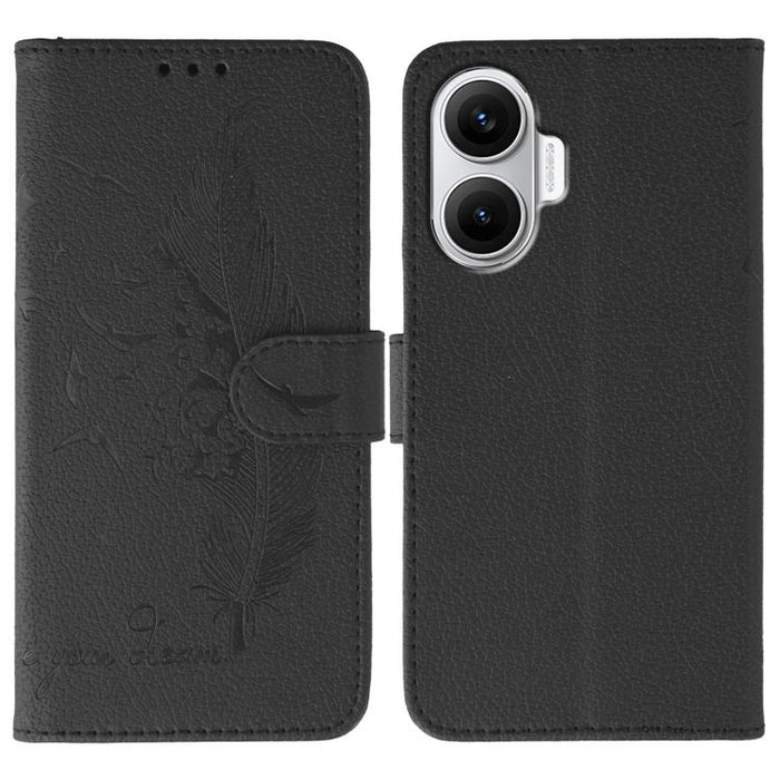Funda para teléfono de cuero con textura de lichi y estampado de plumas, For Redmi 15C 5G / 4G EU 173mm, For Redmi 15 5G Global / 15 4G SEA, For Redmi 15 5G / 4G EU 171mm, For Redmi 15C 5G / 4G Global 171mm, For Redmi Turbo 4 Pro 5G / Poco F7
