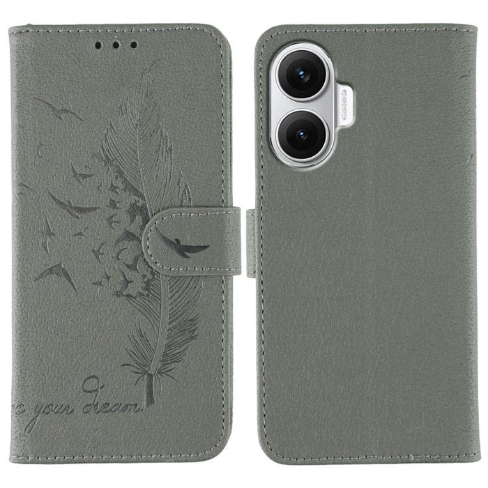 Funda para teléfono de cuero con textura de lichi y estampado de plumas, For Redmi 15C 5G / 4G EU 173mm, For Redmi 15 5G Global / 15 4G SEA, For Redmi 15 5G / 4G EU 171mm, For Redmi 15C 5G / 4G Global 171mm, For Redmi Turbo 4 Pro 5G / Poco F7