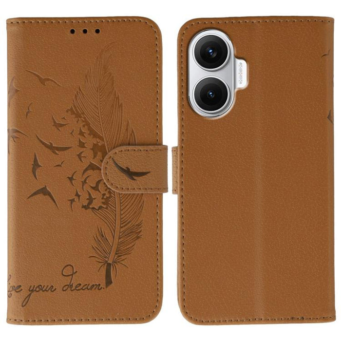 Funda para teléfono de cuero con textura de lichi y estampado de plumas, For Redmi 15C 5G / 4G EU 173mm, For Redmi 15 5G Global / 15 4G SEA, For Redmi 15 5G / 4G EU 171mm, For Redmi 15C 5G / 4G Global 171mm, For Redmi Turbo 4 Pro 5G / Poco F7
