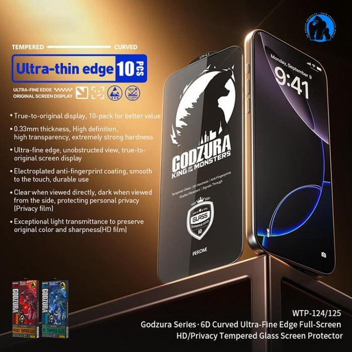 WK WTP-124 10pcs 6D Curved Ultra-Fine Edge HD Full-Screen Tempered Glass Film, For iPhone 17 Pro Max, For iPhone 17 Pro, For iPhone 16 Pro / 17, For iPhone Air, For iPhone 16 Pro Max, For iPhone 16 Plus / 15 Plus, For iPhone 16 / 15, For iPhone 15 Pro ...