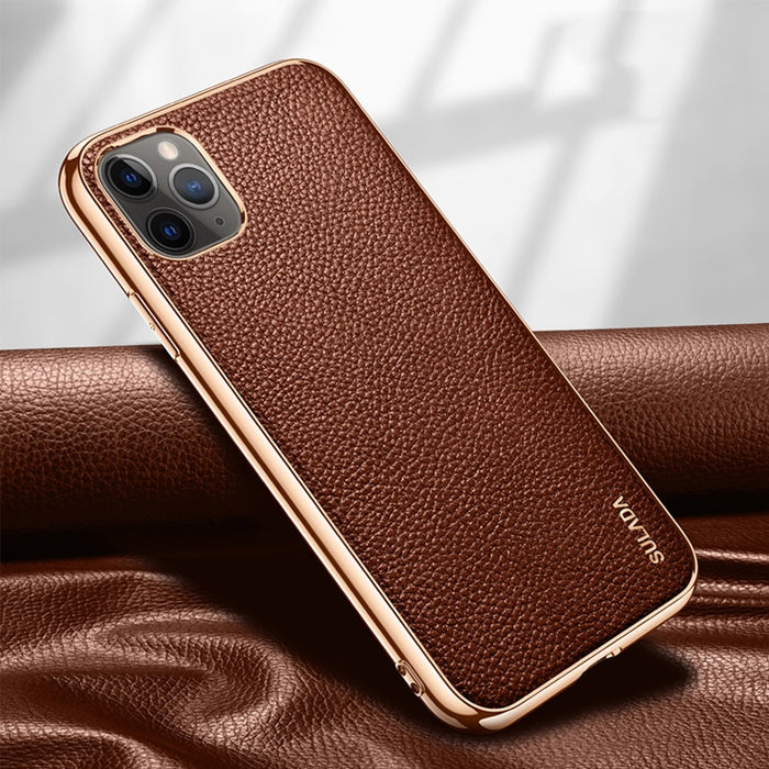SULADA Estuche protector a prueba de golpes galvanizado de cuero con textura de litchi
