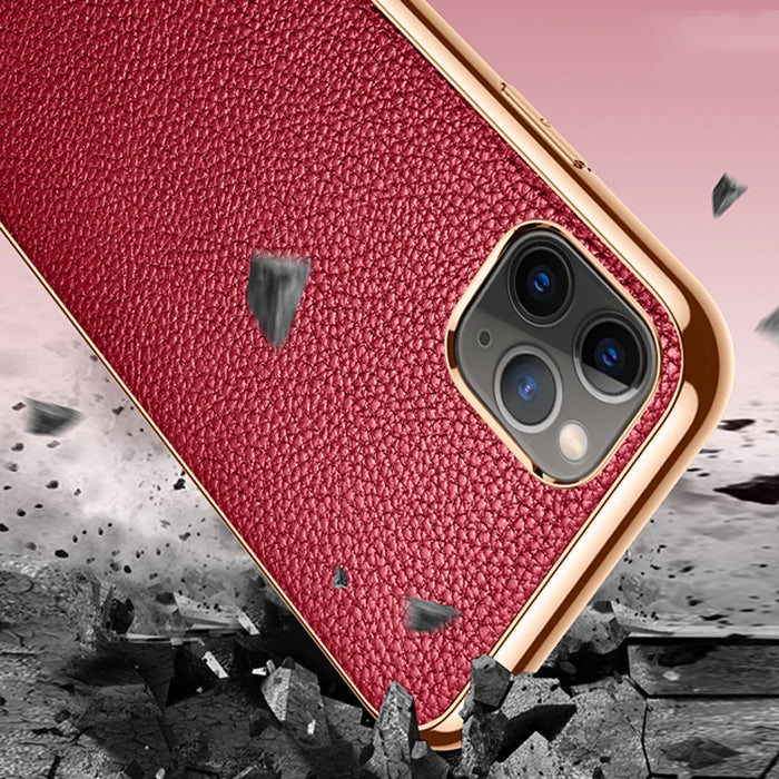 SULADA Estuche protector a prueba de golpes galvanizado de cuero con textura de litchi