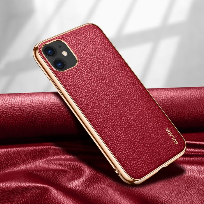 SULADA Estuche protector a prueba de golpes galvanizado de cuero con textura de litchi
