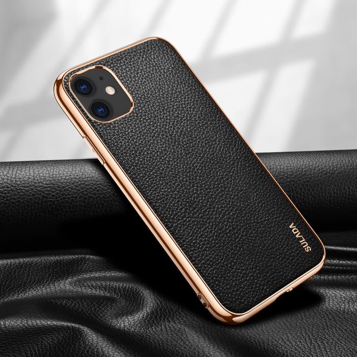 SULADA Estuche protector a prueba de golpes galvanizado de cuero con textura de litchi