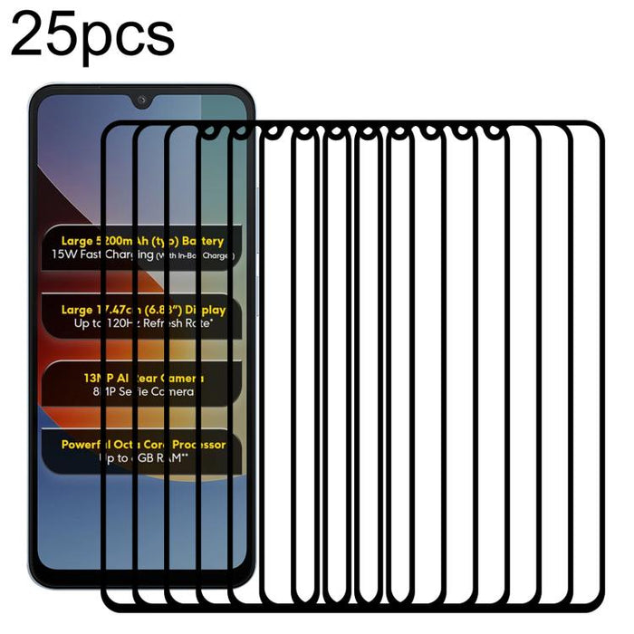 25 láminas de vidrio templado con impresión serigráfica de pantalla completa de aluminio de alta calidad, For Redmi 17C 4G, For Xiaomi Poco C81x 4G, For Xiaomi Poco M8s 5G, For Xiaomi Poco C81 Pro 4G, For Redmi A7 Pro 171mm / Poco C85x 5G              ...