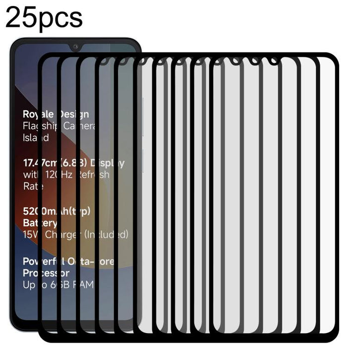 25 láminas de vidrio templado con impresión serigráfica de pantalla completa de aluminio de alta calidad, For Redmi 17C 4G, For Xiaomi Poco C81x 4G, For Xiaomi Poco M8s 5G, For Xiaomi Poco C81 Pro 4G, For Redmi A7 Pro 171mm / Poco C85x 5G              ...