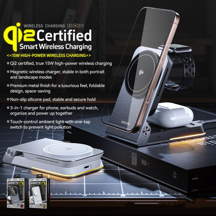 WK WP-U180 Tonayn Qi2 15W 3 in 1 Magnetic Wireless Charger, WP-U180