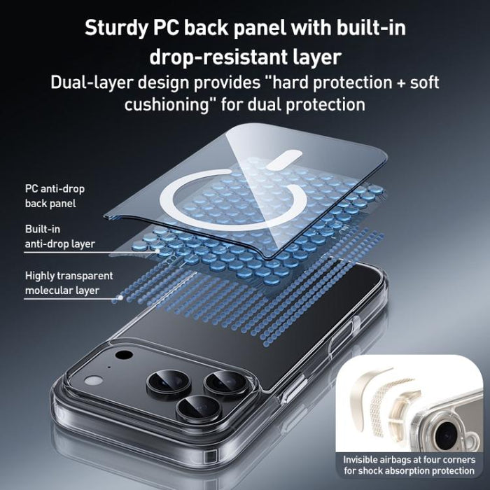 ZGA Magsafe Metal Buttons Clear PC Hybrid TPU Phone Case, For iPhone 17 Pro Max, For iPhone 17 Pro, For iPhone 17, For iPhone Air