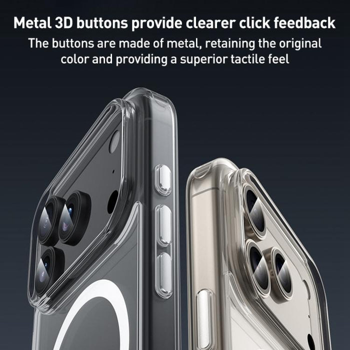 ZGA Magsafe Metal Buttons Clear PC Hybrid TPU Phone Case, For iPhone 17 Pro Max, For iPhone 17 Pro, For iPhone 17, For iPhone Air