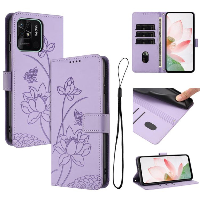 Funda para teléfono de piel con relieve de loto y cordón., For Redmi Note 13 Pro+ Global, For Redmi 12 4G/5G / Note 12R / Poco M6 Pro 5G, For Redmi Note 12 Turbo / Poco F5, For Redmi Note 12S 4G Global, For Redmi Note 12 Pro 4G Global                  ...