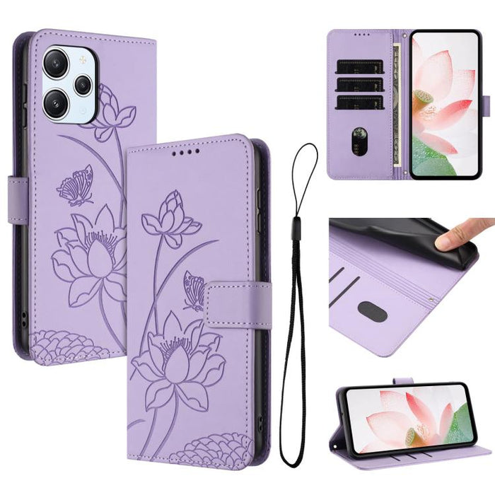 Funda para teléfono de piel con relieve de loto y cordón., For Redmi Note 13 Pro+ Global, For Redmi 12 4G/5G / Note 12R / Poco M6 Pro 5G, For Redmi Note 12 Turbo / Poco F5, For Redmi Note 12S 4G Global, For Redmi Note 12 Pro 4G Global                  ...