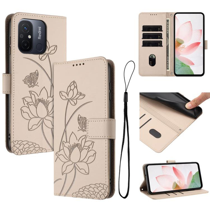 Funda para teléfono de piel con relieve de loto y cordón., For Redmi Note 13 Pro+ Global, For Redmi 12 4G/5G / Note 12R / Poco M6 Pro 5G, For Redmi Note 12 Turbo / Poco F5, For Redmi Note 12S 4G Global, For Redmi Note 12 Pro 4G Global                  ...