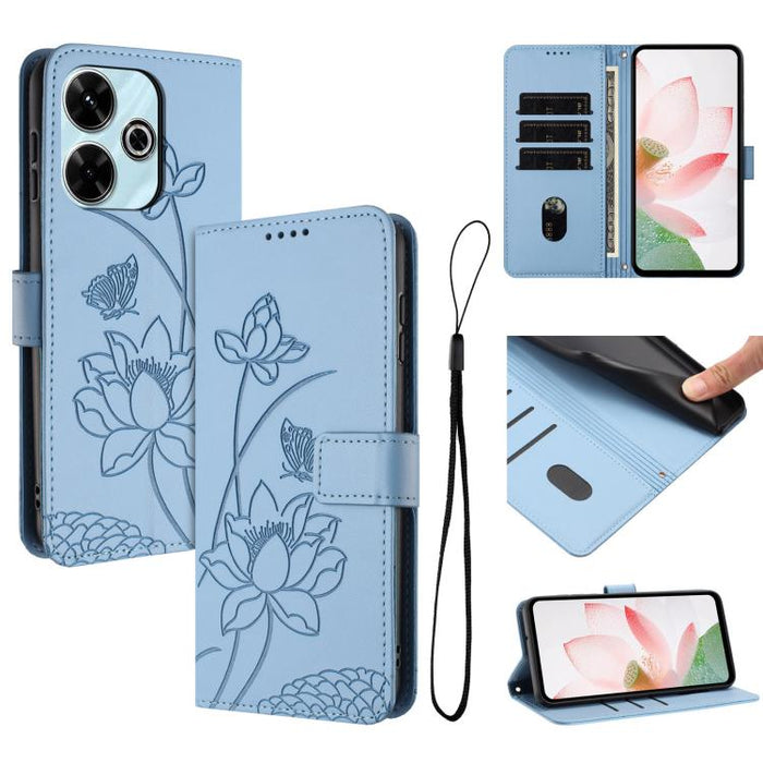 Funda para teléfono de piel con relieve de loto y cordón., For Redmi Note 13 Pro 4G / Note 14S 4G Global, For Redmi Note 14 4G EU 164.84mm, For Redmi Note 14 Pro 5G / 14 Pro+ 5G Global, For Redmi Note 14 5G Global / Poco M7 Pro 5G                      ...