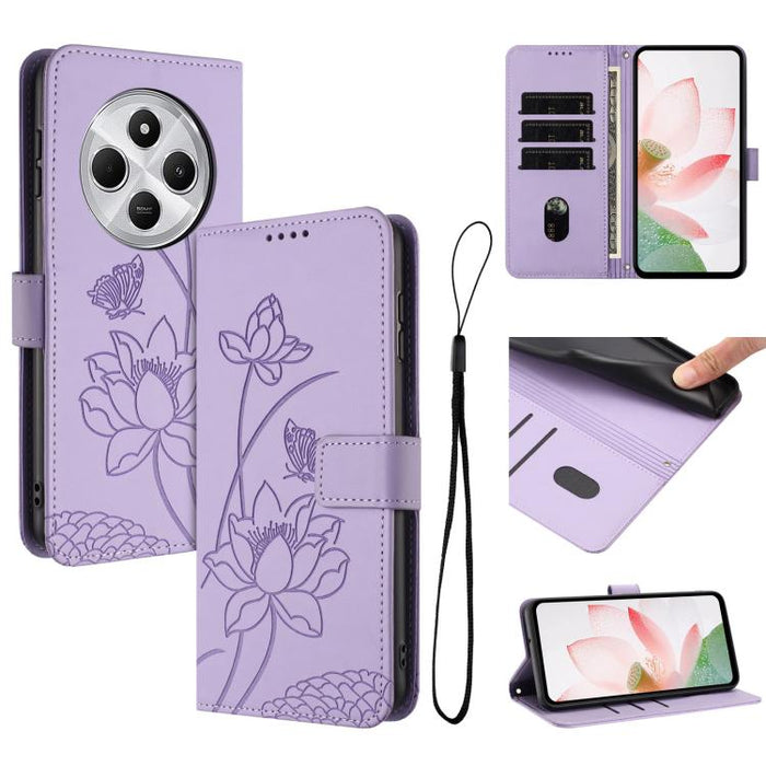 Funda para teléfono de piel con relieve de loto y cordón., For Redmi Note 13 Pro 4G / Note 14S 4G Global, For Redmi Note 14 4G EU 164.84mm, For Redmi Note 14 Pro 5G / 14 Pro+ 5G Global, For Redmi Note 14 5G Global / Poco M7 Pro 5G                      ...