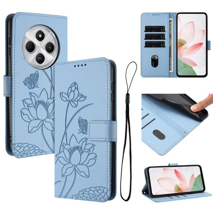 Funda para teléfono de piel con relieve de loto y cordón., For Redmi Note 13 Pro 4G / Note 14S 4G Global, For Redmi Note 14 4G EU 164.84mm, For Redmi Note 14 Pro 5G / 14 Pro+ 5G Global, For Redmi Note 14 5G Global / Poco M7 Pro 5G                      ...