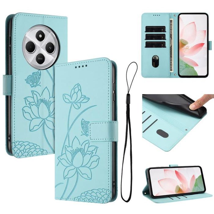 Funda para teléfono de piel con relieve de loto y cordón., For Redmi Note 13 Pro 4G / Note 14S 4G Global, For Redmi Note 14 4G EU 164.84mm, For Redmi Note 14 Pro 5G / 14 Pro+ 5G Global, For Redmi Note 14 5G Global / Poco M7 Pro 5G                      ...