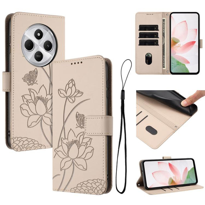 Funda para teléfono de piel con relieve de loto y cordón., For Redmi Note 13 Pro 4G / Note 14S 4G Global, For Redmi Note 14 4G EU 164.84mm, For Redmi Note 14 Pro 5G / 14 Pro+ 5G Global, For Redmi Note 14 5G Global / Poco M7 Pro 5G                      ...