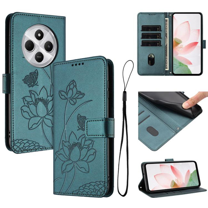 Funda para teléfono de piel con relieve de loto y cordón., For Redmi Note 13 Pro 4G / Note 14S 4G Global, For Redmi Note 14 4G EU 164.84mm, For Redmi Note 14 Pro 5G / 14 Pro+ 5G Global, For Redmi Note 14 5G Global / Poco M7 Pro 5G                      ...