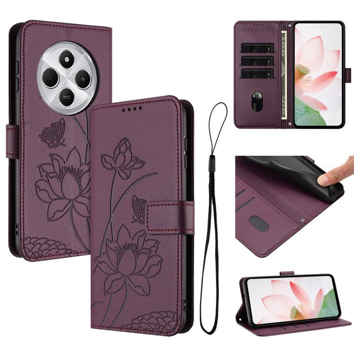 Funda para teléfono de piel con relieve de loto y cordón., For Redmi Note 13 Pro 4G / Note 14S 4G Global, For Redmi Note 14 4G EU 164.84mm, For Redmi Note 14 Pro 5G / 14 Pro+ 5G Global, For Redmi Note 14 5G Global / Poco M7 Pro 5G                      ...