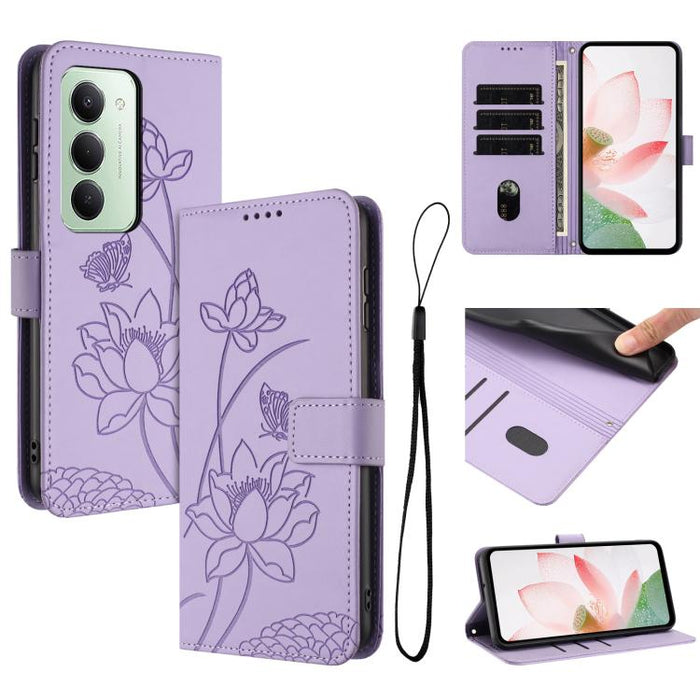 Funda para teléfono de piel con relieve de loto y cordón., For Redmi Note 13 Pro 4G / Note 14S 4G Global, For Redmi Note 14 4G EU 164.84mm, For Redmi Note 14 Pro 5G / 14 Pro+ 5G Global, For Redmi Note 14 5G Global / Poco M7 Pro 5G                      ...