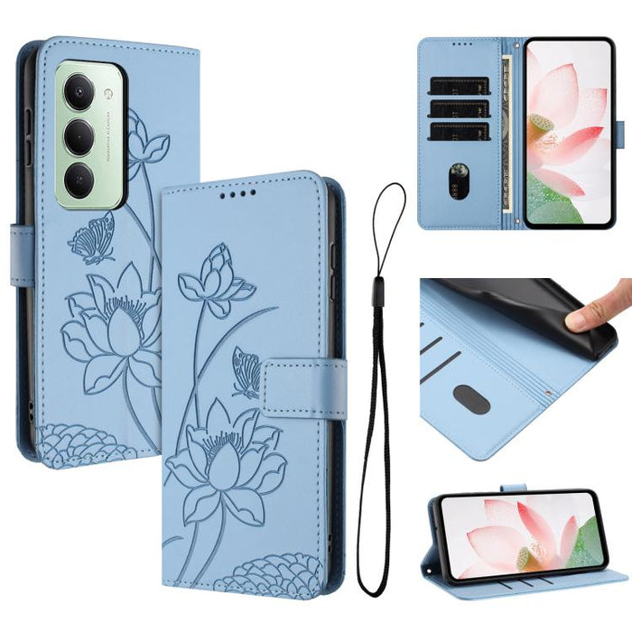 Funda para teléfono de piel con relieve de loto y cordón., For Redmi Note 13 Pro 4G / Note 14S 4G Global, For Redmi Note 14 4G EU 164.84mm, For Redmi Note 14 Pro 5G / 14 Pro+ 5G Global, For Redmi Note 14 5G Global / Poco M7 Pro 5G                      ...