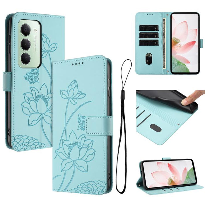 Funda para teléfono de piel con relieve de loto y cordón., For Redmi Note 13 Pro 4G / Note 14S 4G Global, For Redmi Note 14 4G EU 164.84mm, For Redmi Note 14 Pro 5G / 14 Pro+ 5G Global, For Redmi Note 14 5G Global / Poco M7 Pro 5G                      ...