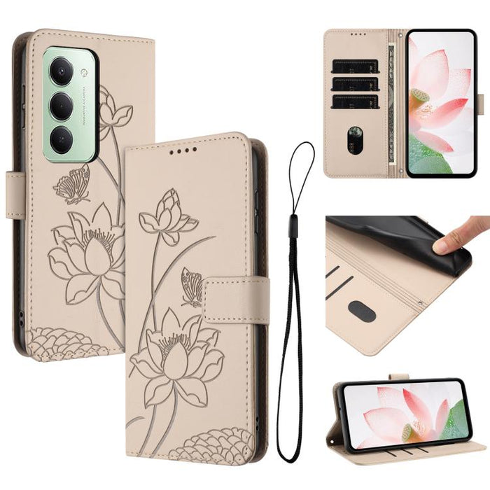 Funda para teléfono de piel con relieve de loto y cordón., For Redmi Note 13 Pro 4G / Note 14S 4G Global, For Redmi Note 14 4G EU 164.84mm, For Redmi Note 14 Pro 5G / 14 Pro+ 5G Global, For Redmi Note 14 5G Global / Poco M7 Pro 5G                      ...