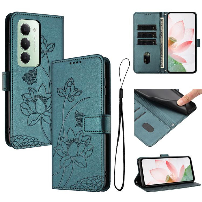 Funda para teléfono de piel con relieve de loto y cordón., For Redmi Note 13 Pro 4G / Note 14S 4G Global, For Redmi Note 14 4G EU 164.84mm, For Redmi Note 14 Pro 5G / 14 Pro+ 5G Global, For Redmi Note 14 5G Global / Poco M7 Pro 5G                      ...