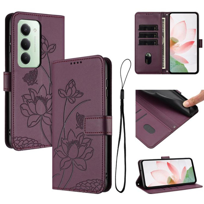 Funda para teléfono de piel con relieve de loto y cordón., For Redmi Note 13 Pro 4G / Note 14S 4G Global, For Redmi Note 14 4G EU 164.84mm, For Redmi Note 14 Pro 5G / 14 Pro+ 5G Global, For Redmi Note 14 5G Global / Poco M7 Pro 5G                      ...