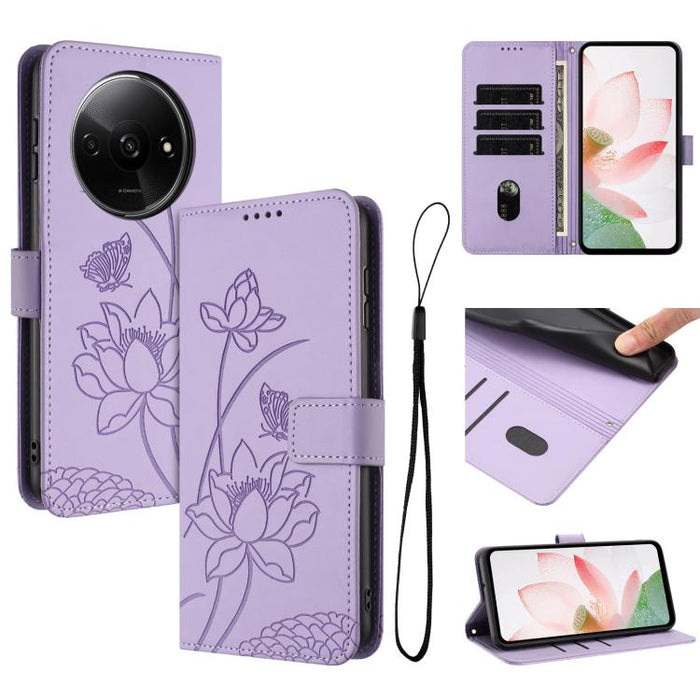 Funda para teléfono de piel con relieve de loto y cordón., For Redmi Note 13 Pro 4G / Note 14S 4G Global, For Redmi Note 14 4G EU 164.84mm, For Redmi Note 14 Pro 5G / 14 Pro+ 5G Global, For Redmi Note 14 5G Global / Poco M7 Pro 5G                      ...