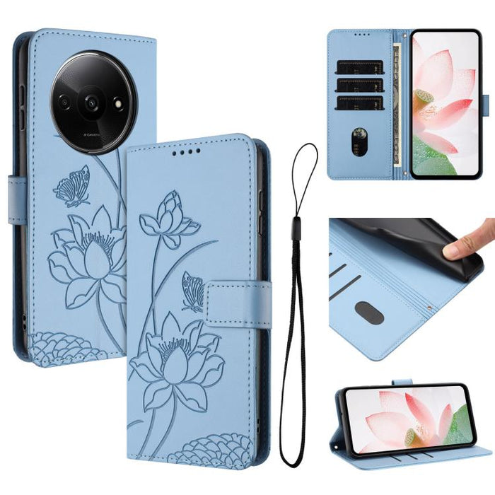 Funda para teléfono de piel con relieve de loto y cordón., For Redmi Note 13 Pro 4G / Note 14S 4G Global, For Redmi Note 14 4G EU 164.84mm, For Redmi Note 14 Pro 5G / 14 Pro+ 5G Global, For Redmi Note 14 5G Global / Poco M7 Pro 5G                      ...