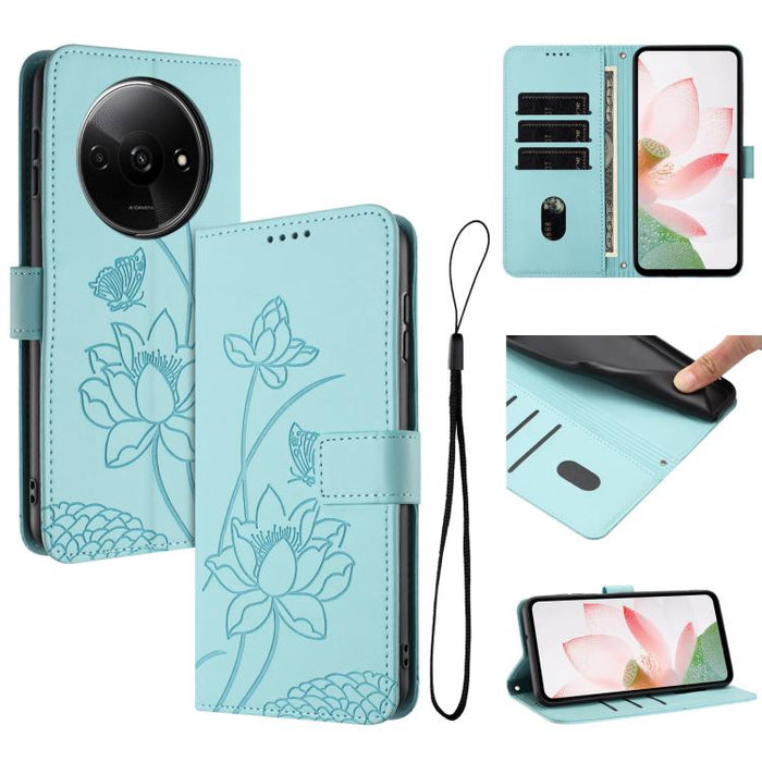 Funda para teléfono de piel con relieve de loto y cordón., For Redmi Note 13 Pro 4G / Note 14S 4G Global, For Redmi Note 14 4G EU 164.84mm, For Redmi Note 14 Pro 5G / 14 Pro+ 5G Global, For Redmi Note 14 5G Global / Poco M7 Pro 5G                      ...
