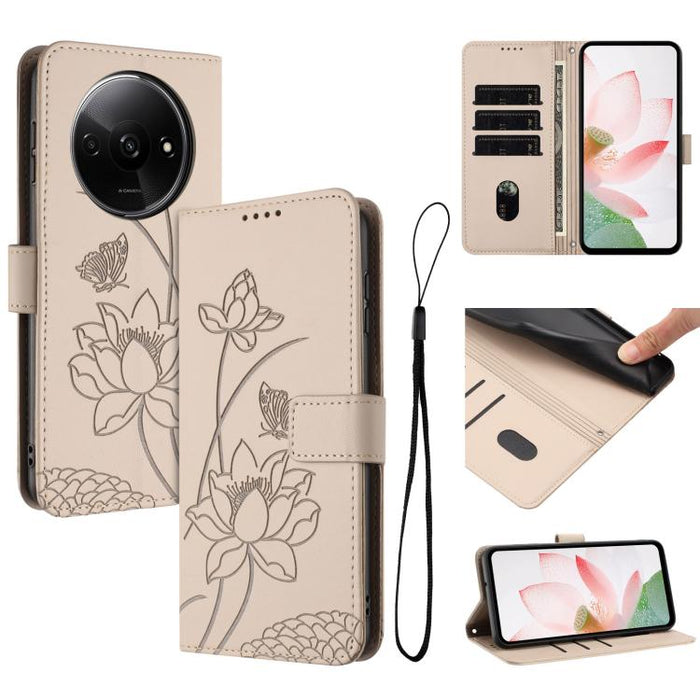 Funda para teléfono de piel con relieve de loto y cordón., For Redmi Note 13 Pro 4G / Note 14S 4G Global, For Redmi Note 14 4G EU 164.84mm, For Redmi Note 14 Pro 5G / 14 Pro+ 5G Global, For Redmi Note 14 5G Global / Poco M7 Pro 5G                      ...