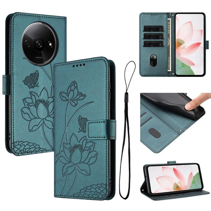 Funda para teléfono de piel con relieve de loto y cordón., For Redmi Note 13 Pro 4G / Note 14S 4G Global, For Redmi Note 14 4G EU 164.84mm, For Redmi Note 14 Pro 5G / 14 Pro+ 5G Global, For Redmi Note 14 5G Global / Poco M7 Pro 5G                      ...