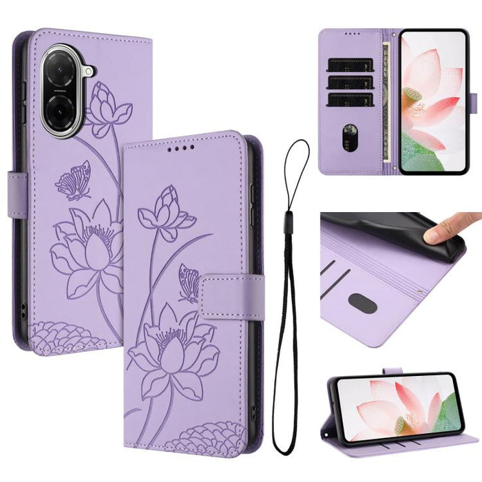Funda para teléfono de piel con relieve de loto y cordón., For Redmi Note 13 Pro 4G / Note 14S 4G Global, For Redmi Note 14 4G EU 164.84mm, For Redmi Note 14 Pro 5G / 14 Pro+ 5G Global, For Redmi Note 14 5G Global / Poco M7 Pro 5G                      ...