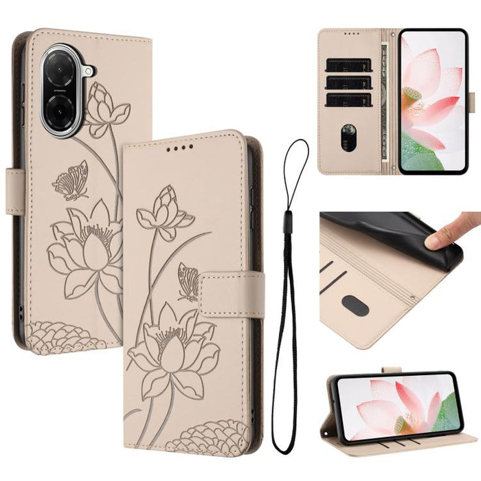 Funda para teléfono de piel con relieve de loto y cordón., For Redmi Note 13 Pro 4G / Note 14S 4G Global, For Redmi Note 14 4G EU 164.84mm, For Redmi Note 14 Pro 5G / 14 Pro+ 5G Global, For Redmi Note 14 5G Global / Poco M7 Pro 5G                      ...