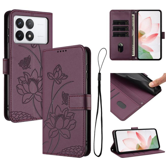 Funda para teléfono de piel con relieve de loto y cordón., For Redmi Note 13 Pro+ Global, For Redmi 12 4G/5G / Note 12R / Poco M6 Pro 5G, For Redmi Note 12 Turbo / Poco F5, For Redmi Note 12S 4G Global, For Redmi Note 12 Pro 4G Global                  ...