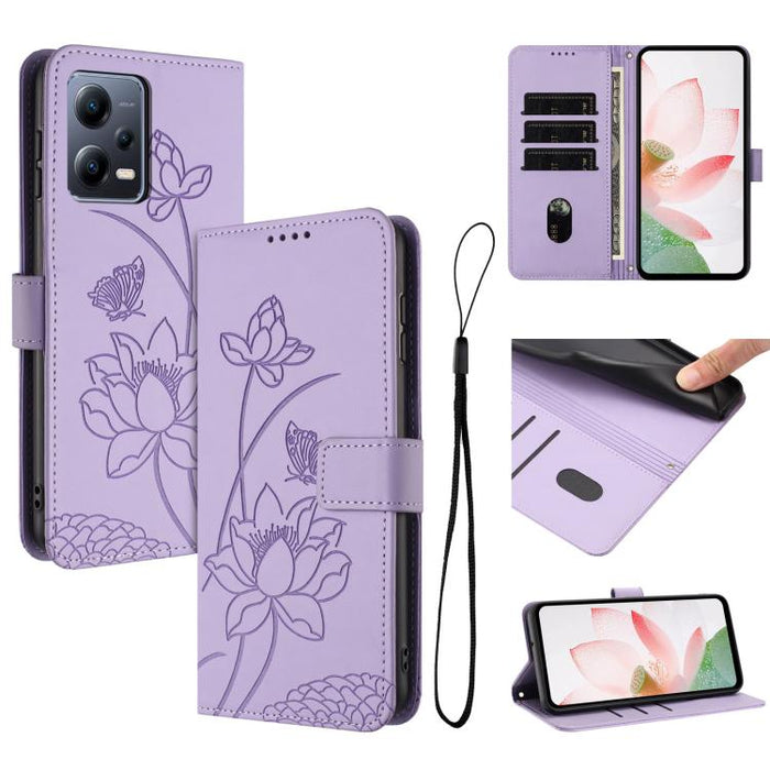 Funda para teléfono de piel con relieve de loto y cordón., For Redmi Note 13 Pro+ Global, For Redmi 12 4G/5G / Note 12R / Poco M6 Pro 5G, For Redmi Note 12 Turbo / Poco F5, For Redmi Note 12S 4G Global, For Redmi Note 12 Pro 4G Global                  ...
