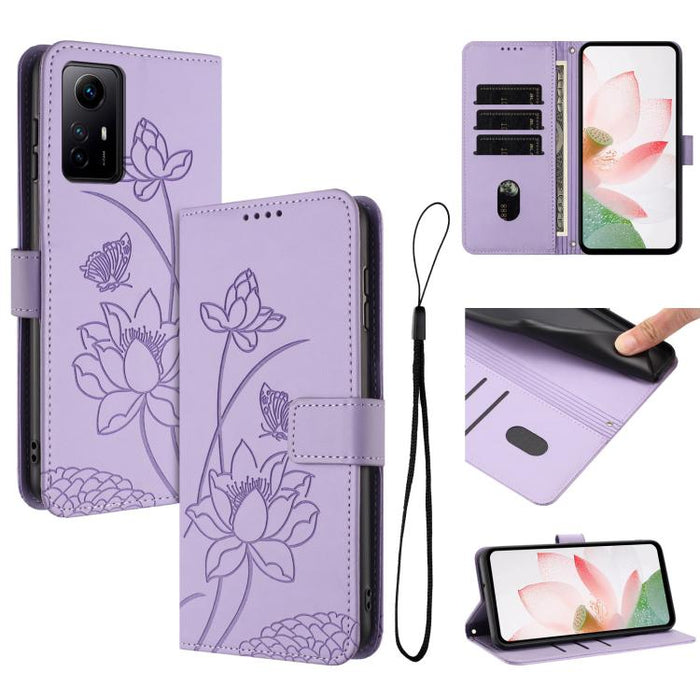 Funda para teléfono de piel con relieve de loto y cordón., For Redmi Note 13 Pro+ Global, For Redmi 12 4G/5G / Note 12R / Poco M6 Pro 5G, For Redmi Note 12 Turbo / Poco F5, For Redmi Note 12S 4G Global, For Redmi Note 12 Pro 4G Global                  ...