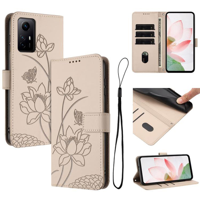 Funda para teléfono de piel con relieve de loto y cordón., For Redmi Note 13 Pro+ Global, For Redmi 12 4G/5G / Note 12R / Poco M6 Pro 5G, For Redmi Note 12 Turbo / Poco F5, For Redmi Note 12S 4G Global, For Redmi Note 12 Pro 4G Global                  ...