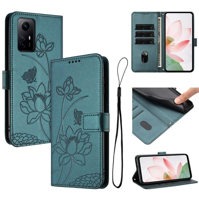 Funda para teléfono de piel con relieve de loto y cordón., For Redmi Note 13 Pro+ Global, For Redmi 12 4G/5G / Note 12R / Poco M6 Pro 5G, For Redmi Note 12 Turbo / Poco F5, For Redmi Note 12S 4G Global, For Redmi Note 12 Pro 4G Global                  ...