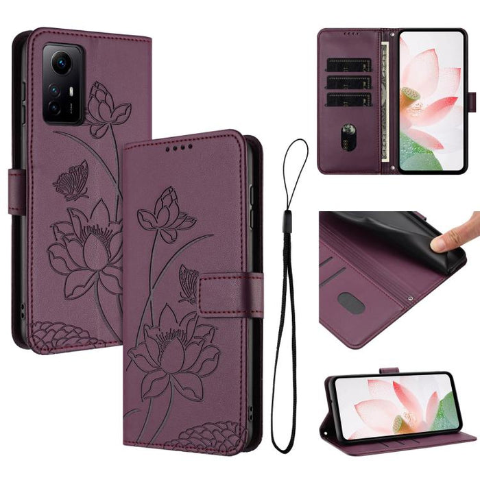 Funda para teléfono de piel con relieve de loto y cordón., For Redmi Note 13 Pro+ Global, For Redmi 12 4G/5G / Note 12R / Poco M6 Pro 5G, For Redmi Note 12 Turbo / Poco F5, For Redmi Note 12S 4G Global, For Redmi Note 12 Pro 4G Global                  ...