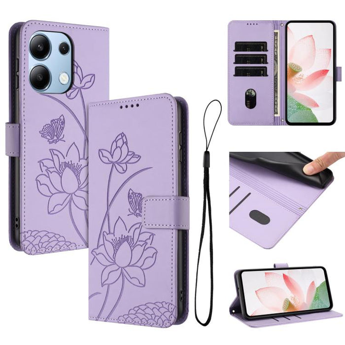 Funda para teléfono de piel con relieve de loto y cordón., For Redmi Note 13 Pro+ Global, For Redmi 12 4G/5G / Note 12R / Poco M6 Pro 5G, For Redmi Note 12 Turbo / Poco F5, For Redmi Note 12S 4G Global, For Redmi Note 12 Pro 4G Global                  ...