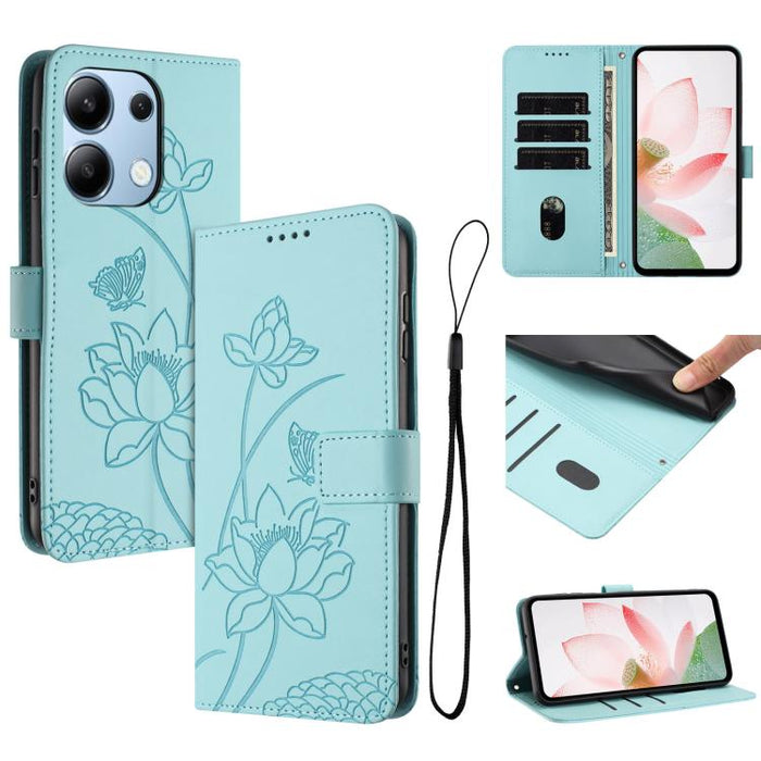 Funda para teléfono de piel con relieve de loto y cordón., For Redmi Note 13 Pro+ Global, For Redmi 12 4G/5G / Note 12R / Poco M6 Pro 5G, For Redmi Note 12 Turbo / Poco F5, For Redmi Note 12S 4G Global, For Redmi Note 12 Pro 4G Global                  ...