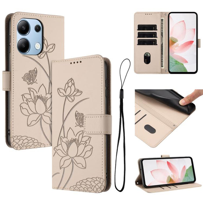Funda para teléfono de piel con relieve de loto y cordón., For Redmi Note 13 Pro+ Global, For Redmi 12 4G/5G / Note 12R / Poco M6 Pro 5G, For Redmi Note 12 Turbo / Poco F5, For Redmi Note 12S 4G Global, For Redmi Note 12 Pro 4G Global                  ...