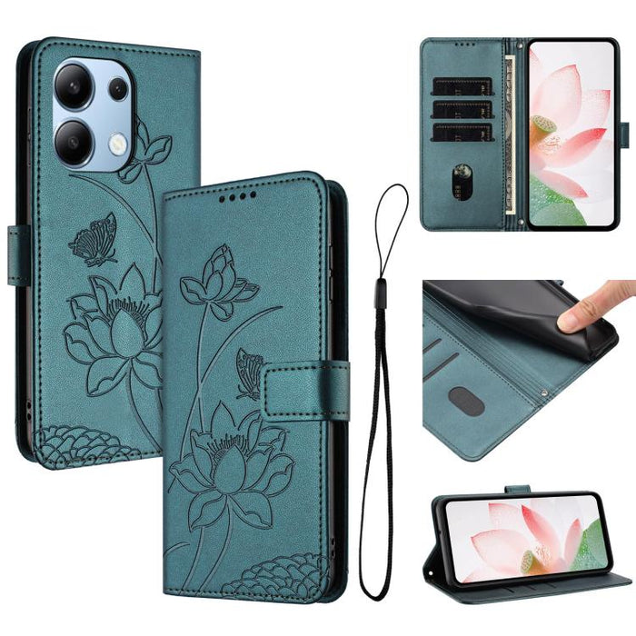 Funda para teléfono de piel con relieve de loto y cordón., For Redmi Note 13 Pro+ Global, For Redmi 12 4G/5G / Note 12R / Poco M6 Pro 5G, For Redmi Note 12 Turbo / Poco F5, For Redmi Note 12S 4G Global, For Redmi Note 12 Pro 4G Global                  ...