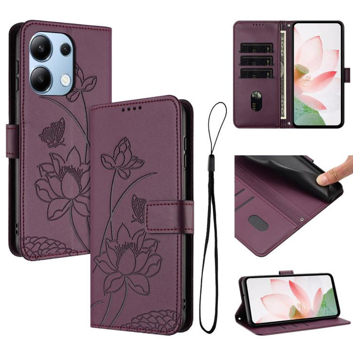 Funda para teléfono de piel con relieve de loto y cordón., For Redmi Note 13 Pro+ Global, For Redmi 12 4G/5G / Note 12R / Poco M6 Pro 5G, For Redmi Note 12 Turbo / Poco F5, For Redmi Note 12S 4G Global, For Redmi Note 12 Pro 4G Global                  ...
